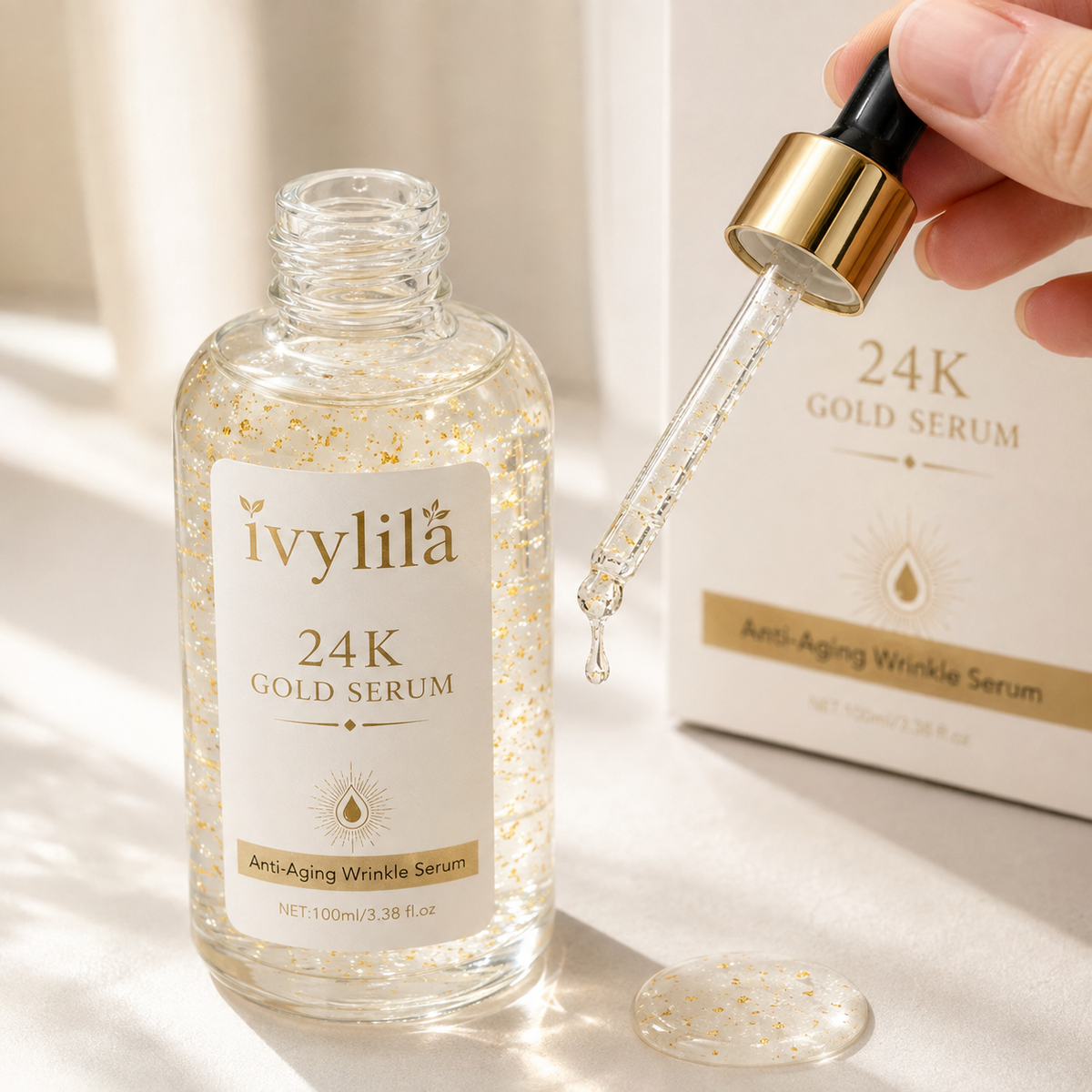 IVYLILA  24K Gold Day Serum, Moisturizing Anti‑Wrinkle Facial Essence 100ml