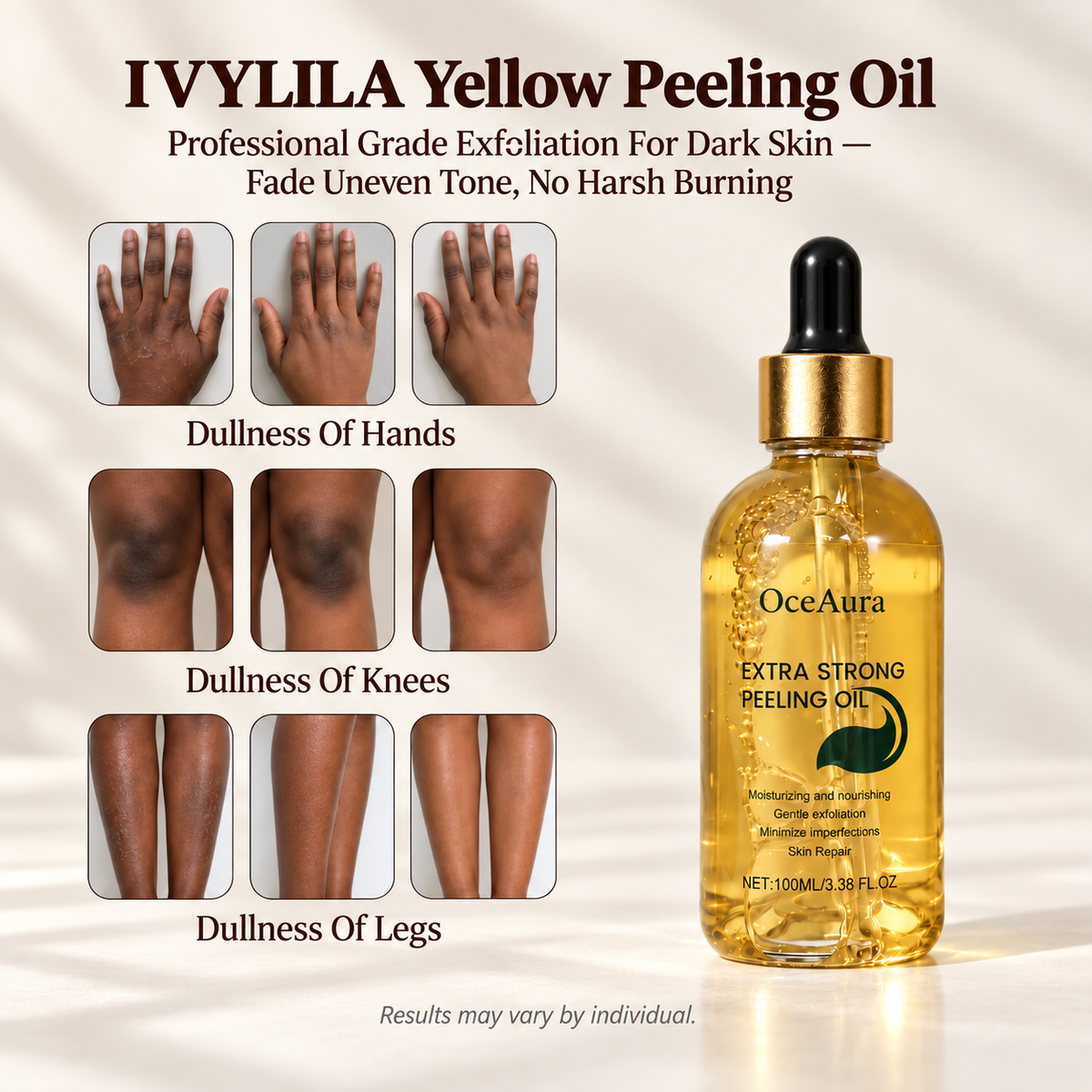 IVYLILA Yellow Peeling Oil: Gentle Body Hyperpigmentation Treatment | Fade Dark Spots Upgraded Version