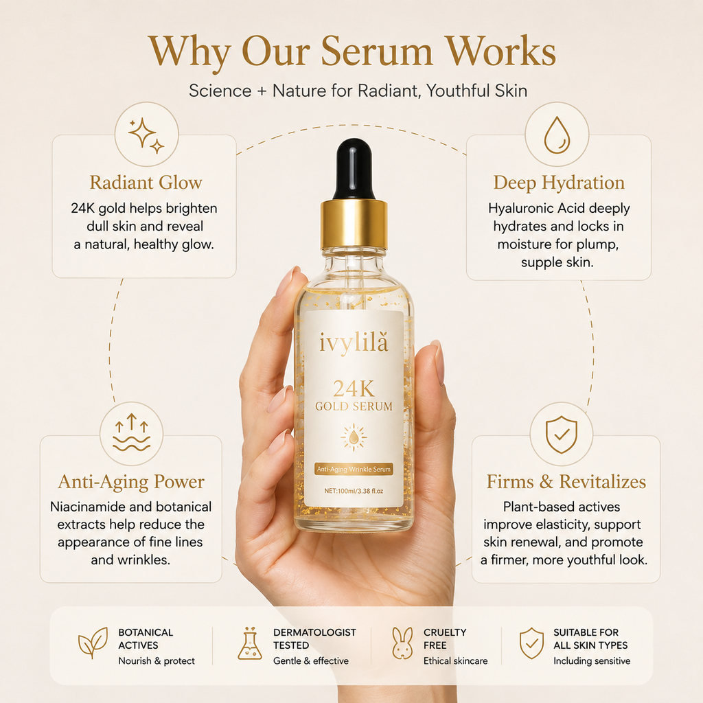 IVYLILA  24K Gold Day Serum, Moisturizing Anti‑Wrinkle Facial Essence 100ml