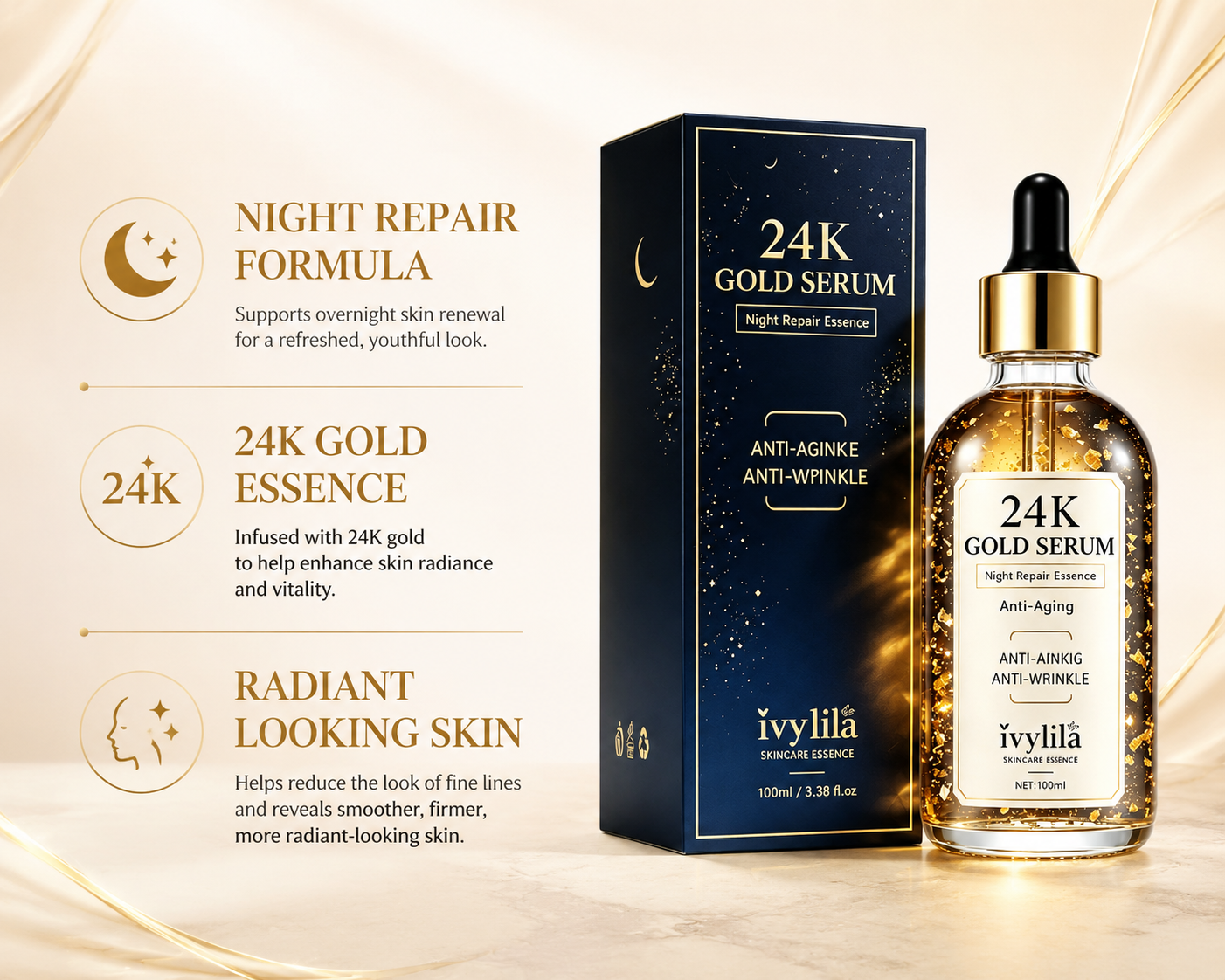24K Gold Serum – Luxury Anti-Aging Face Serum for Radiant, Youthful-Looking Skin